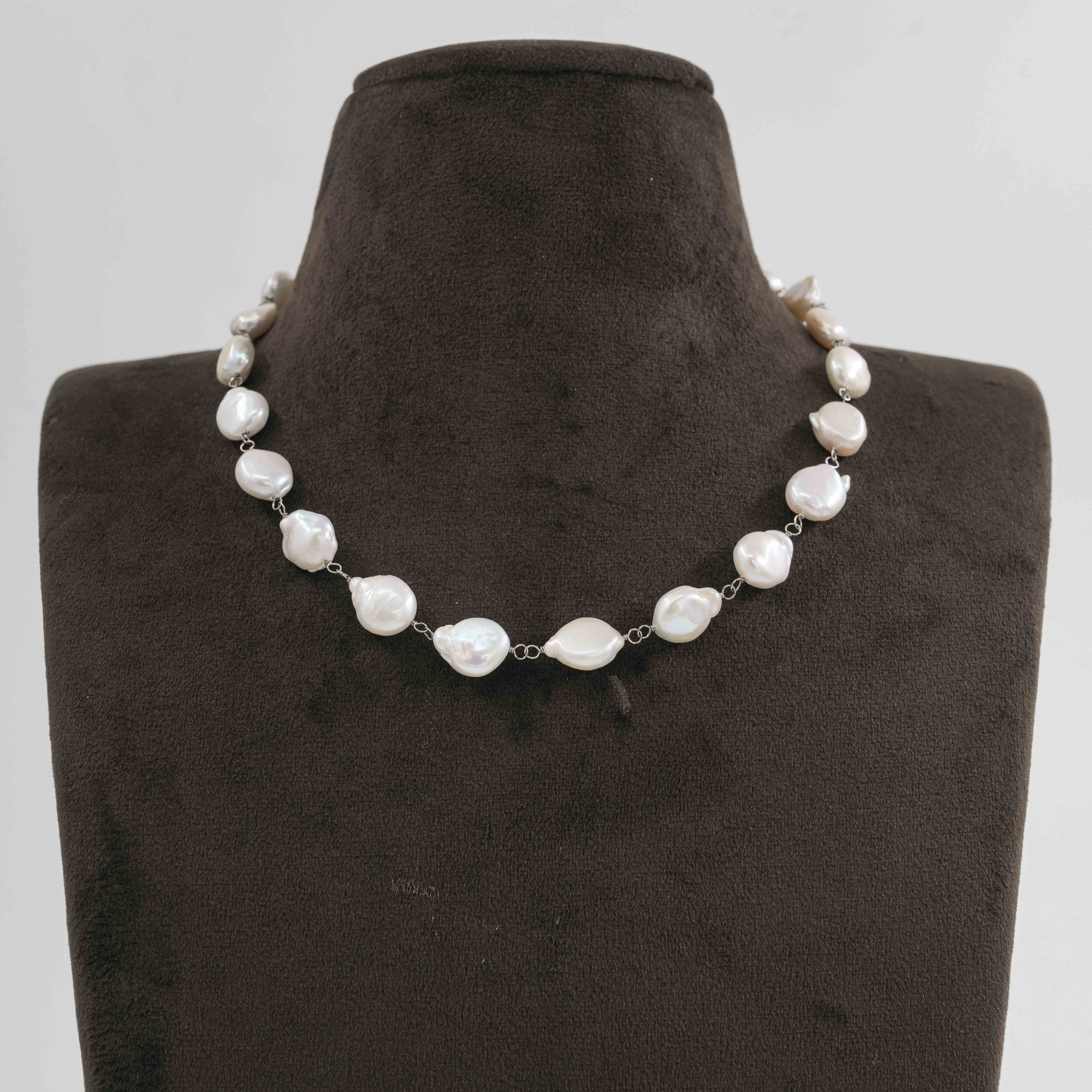 The Pearl Atelier by Kabra Pearls - Baroque Single Layered Pearl Fancy Chain 92.5 Silver
